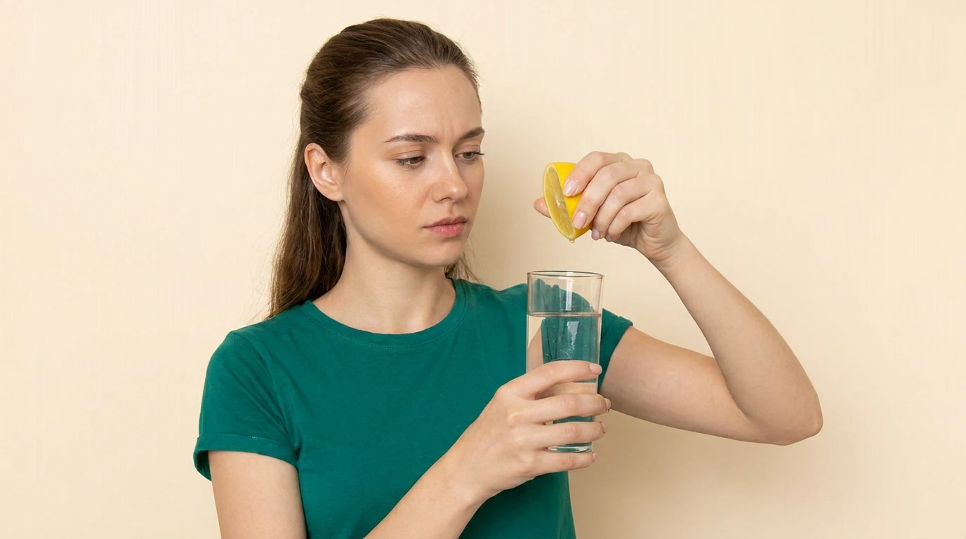 Preparing a morning glass of water, part of the daily ritual